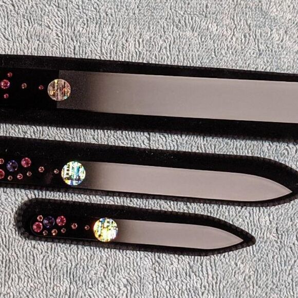 🆕SET OF 3 Black Nail Files - W/BEAUTIFUL SWAROVSKI CRYSTALS - MULTIPLE COLORS - Picture 10 of 11